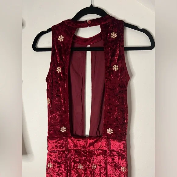 LENNI The Label Chromatic Velvet Jumpsuit in Wine Red Size XS - Picture 6 of 12